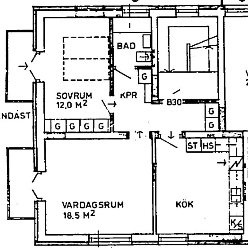 Planritning över lägenheten på Lohegatan 16